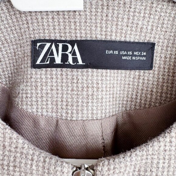 Zara made in Spain Micro Check Wool Blend Zip Blazer XS - Picture 5 of 8